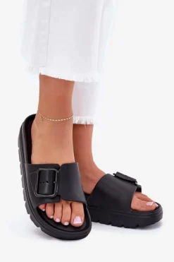 Boto Klapki Basenowe|Klapki Na Platformie*Klapki Damskie Piankowe Na Platformie Z Klamrą Czarne Viasara Czarny