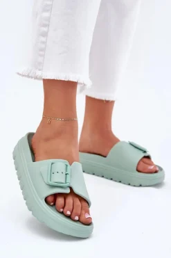 Damskie Boto Klapki Damskie Piankowe Na Platformie Z Klamrą Zielone Viasara