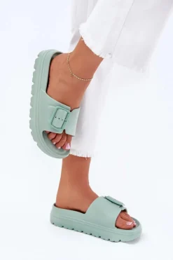 Damskie Boto Klapki Damskie Piankowe Na Platformie Z Klamrą Zielone Viasara