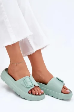 Damskie Boto Klapki Damskie Piankowe Na Platformie Z Klamrą Zielone Viasara