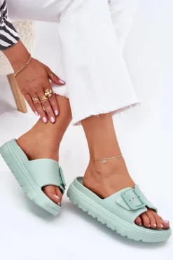 Damskie Boto Klapki Damskie Piankowe Na Platformie Z Klamrą Zielone Viasara