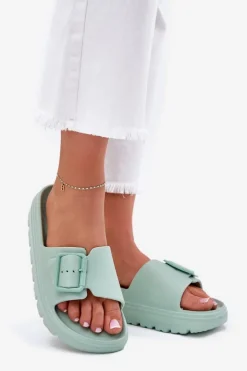 Damskie Boto Klapki Damskie Piankowe Na Platformie Z Klamrą Zielone Viasara