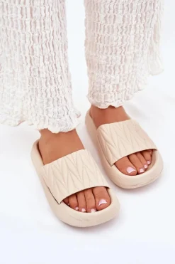 Discount Boto Klapki Damskie Piankowe Na Platformie Beżowe Vanesha