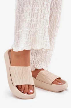 Discount Boto Klapki Damskie Piankowe Na Platformie Beżowe Vanesha