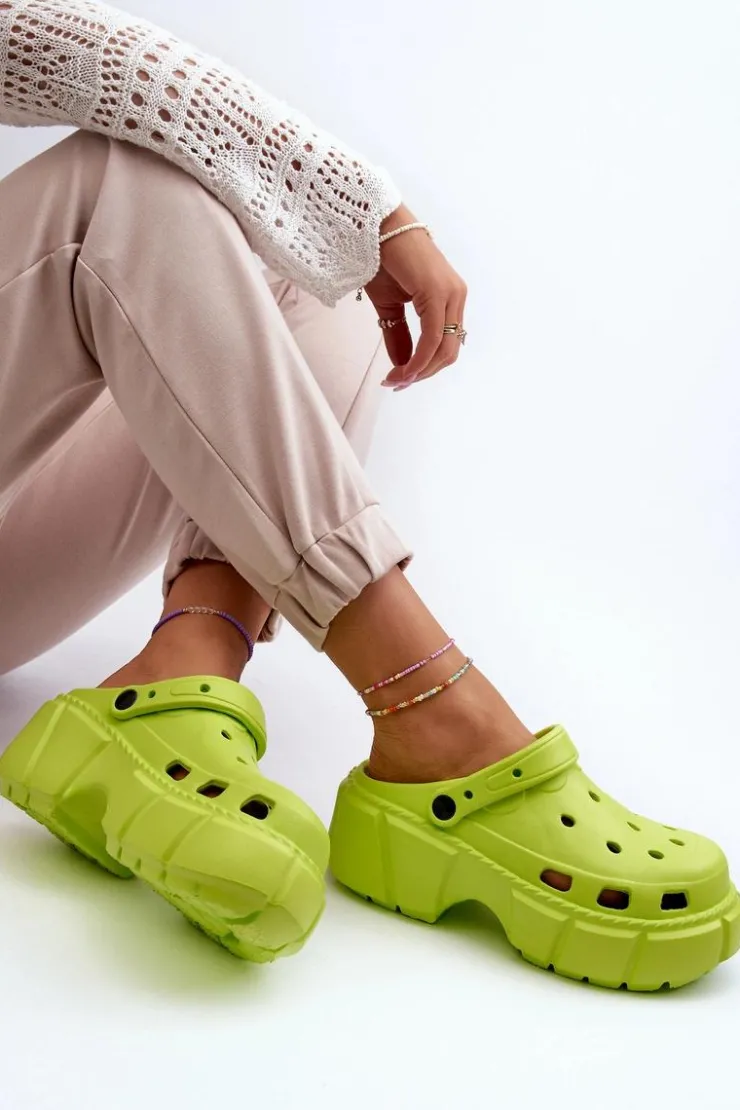 Boto Klapki Basenowe|Klapki Na Platformie*Klapki Damskie Piankowe Na Masywnej Podeszwie Limonkowe Witima Zielony