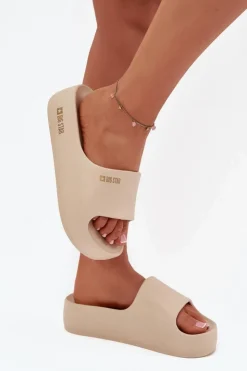 Clearance Big Star Shoes Klapki Damskie Piankowe Na Masywnej Platformie Big Star SS274722 Beżowe Beżowy