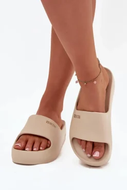 Clearance Big Star Shoes Klapki Damskie Piankowe Na Masywnej Platformie Big Star SS274722 Beżowe Beżowy