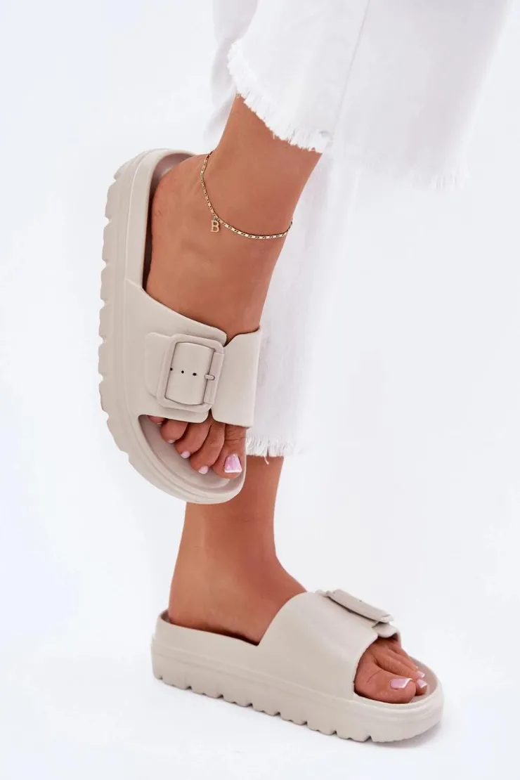 Boto Klapki Basenowe|Klapki Na Platformie*Klapki Damskie Piankowe Na Platformie Z Klamrą Beżowe Viasara Beżowy