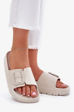 Boto Klapki Basenowe|Klapki Na Platformie*Klapki Damskie Piankowe Na Platformie Z Klamrą Beżowe Viasara Beżowy