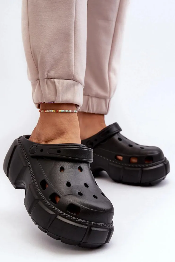 Damskie Boto Klapki Damskie Piankowe Na Masywnej Podeszwie Czarne Witima