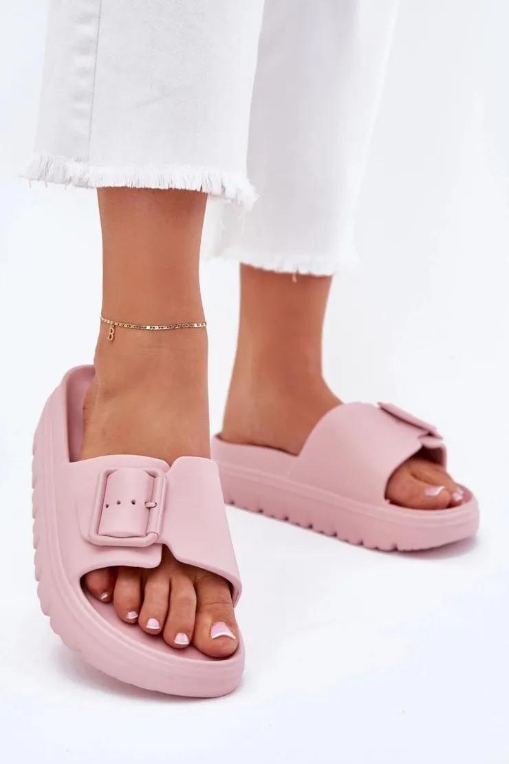 Boto Klapki Damskie Piankowe Na Platformie Z Klamrą Różowe Viasara Różowy