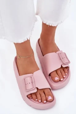 Boto Klapki Damskie Piankowe Na Platformie Z Klamrą Różowe Viasara Różowy