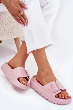 Boto Klapki Damskie Piankowe Na Platformie Z Klamrą Różowe Viasara Różowy