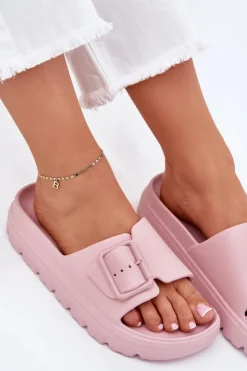 Boto Klapki Damskie Piankowe Na Platformie Z Klamrą Różowe Viasara Różowy