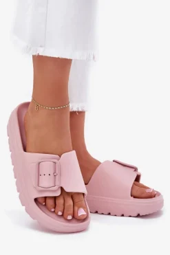 Boto Klapki Damskie Piankowe Na Platformie Z Klamrą Różowe Viasara Różowy