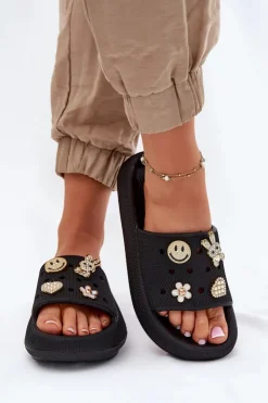 Damskie Buty damskie Vinceza Klapki Damskie Piankowe Z Przypinkami Vinceza 76055 Czarne