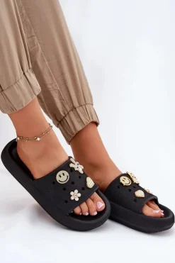 Damskie Buty damskie Vinceza Klapki Damskie Piankowe Z Przypinkami Vinceza 76055 Czarne