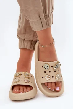 Hot Buty damskie Vinceza Klapki Damskie Piankowe Z Przypinkami Vinceza 76055 Beżowe Beżowy