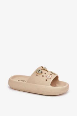 Hot Buty damskie Vinceza Klapki Damskie Piankowe Z Przypinkami Vinceza 76055 Beżowe Beżowy