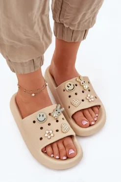 Hot Buty damskie Vinceza Klapki Damskie Piankowe Z Przypinkami Vinceza 76055 Beżowe Beżowy