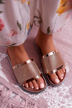 Discount Boto Klapki Damskie Profilowane Z Cyrkoniami Champagne Rentre