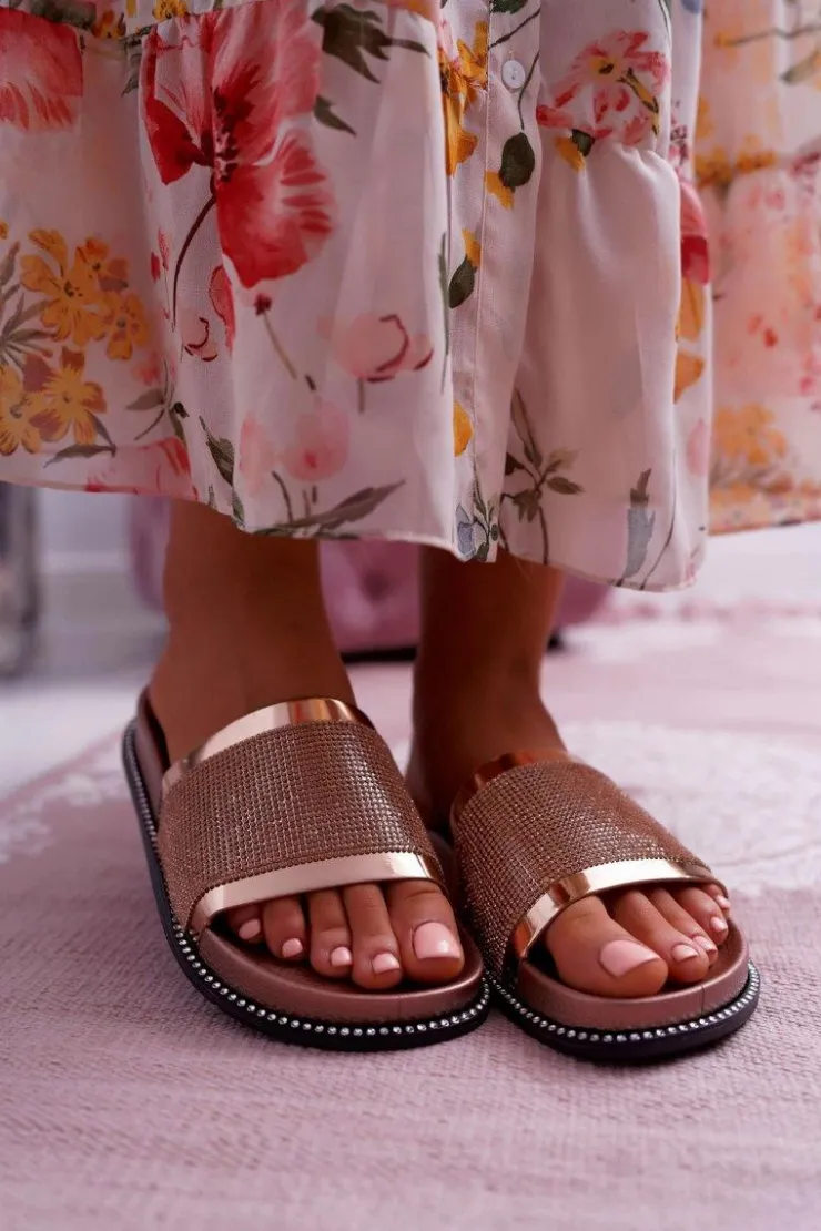 Discount Boto Klapki Damskie Profilowane Z Cyrkoniami Champagne Rentre