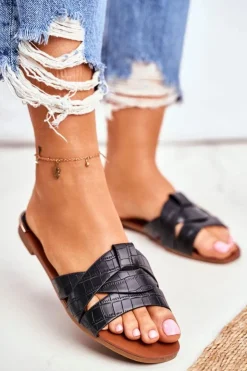 Damskie Boto Klapki Damskie Skóra Węża Czarne Chance