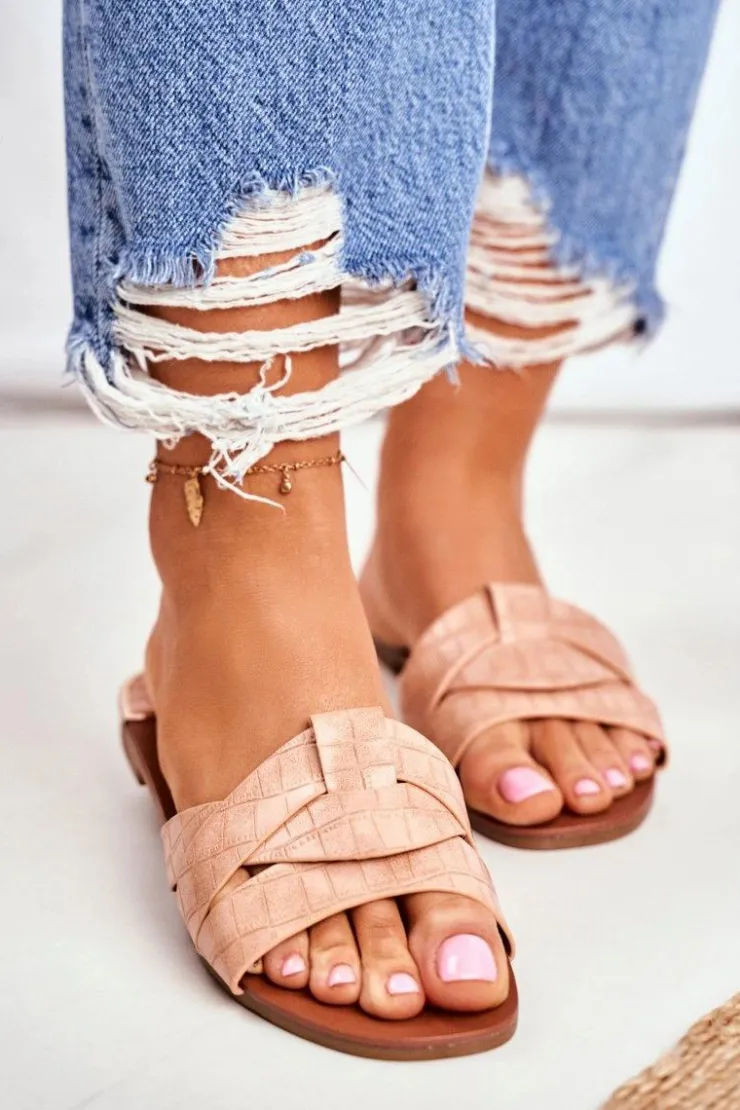 Boto Klapki Damskie Klasyczne*Klapki Damskie Skóra Węża Różowe Chance