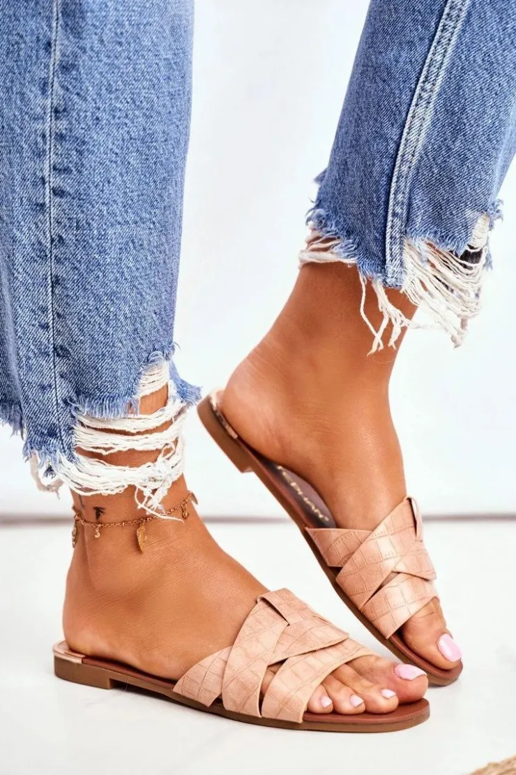 Boto Klapki Damskie Klasyczne*Klapki Damskie Skóra Węża Różowe Chance