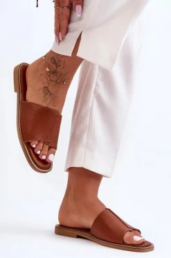 Best Boto Klapki Damskie Skórzane Camel Harmony