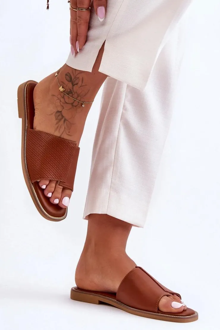 Best Boto Klapki Damskie Skórzane Camel Harmony