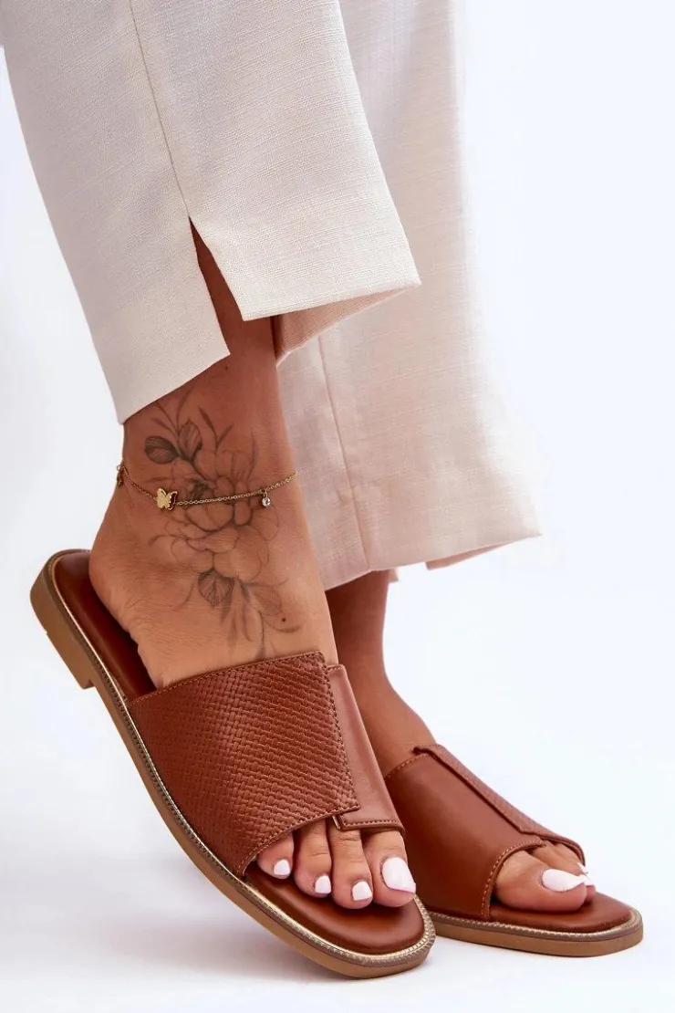 Best Boto Klapki Damskie Skórzane Camel Harmony