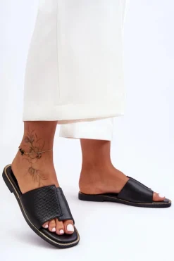 Damskie Boto Klapki Damskie Skórzane Czarne Harmony