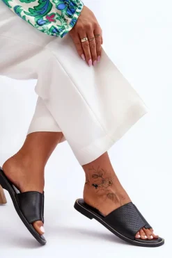 Damskie Boto Klapki Damskie Skórzane Czarne Harmony