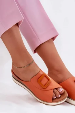 Artiker Klapki Na Koturnie|Klapki Damskie Klasyczne*Klapki Damskie Skórzane Na Koturnie 56C2149 Pomarańczowe