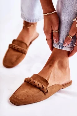 Damskie Boto Klapki Damskie Wsuwane Zamszowe Beżowe Olena