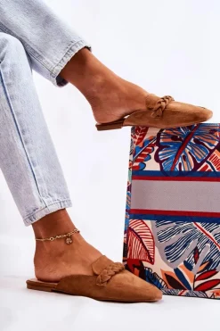 Damskie Boto Klapki Damskie Wsuwane Zamszowe Beżowe Olena