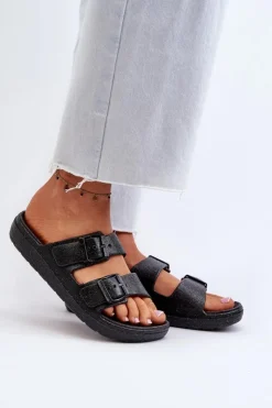 Damskie Boto Klapki Damskie Z Brokatem Czarne Brianella