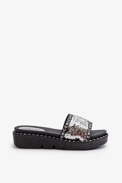 Damskie Boto Klapki Damskie Z Cekinami Czarno-Srebrne Rivanique