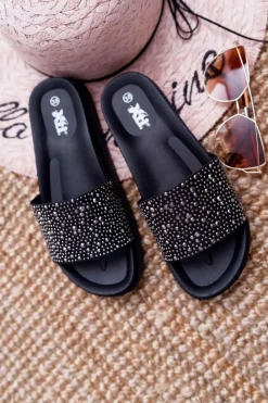 Boto Klapki Damskie Klasyczne*Klapki Damskie Z Cyrkoniami Czarne XTI 48821