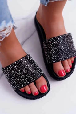 Boto Klapki Damskie Klasyczne*Klapki Damskie Z Cyrkoniami Czarne XTI 48821