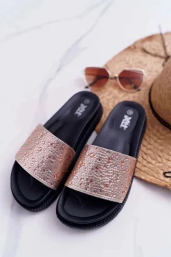 New Boto Klapki Damskie Z Cyrkoniami Champagne XTI 48821