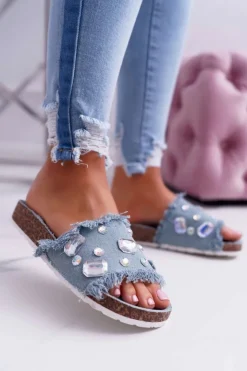 Boto Klapki Damskie Klasyczne*Klapki Damskie z Cyrkoniami Jeans Koko