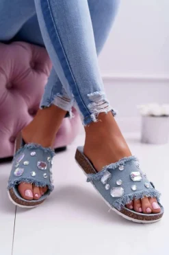 Boto Klapki Damskie Klasyczne*Klapki Damskie z Cyrkoniami Jeans Koko