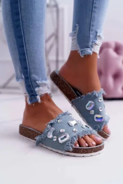 Boto Klapki Damskie Klasyczne*Klapki Damskie z Cyrkoniami Jeans Koko