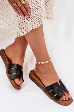 New Boto Klapki Damskie Z Eko Skóry Czarne Lisanoria