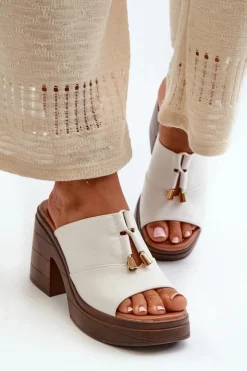 Discount Buty damskie Vinceza Klapki Damskie Z Eko Skóry Na Platformie I Klocku Białe Dafira