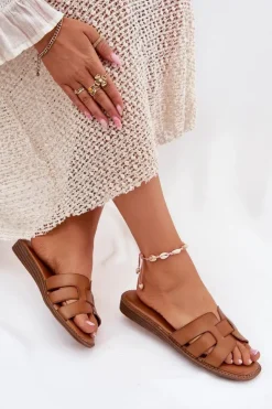 Damskie Boto Klapki Damskie Z Eko Skóry Brązowe Lisanoria