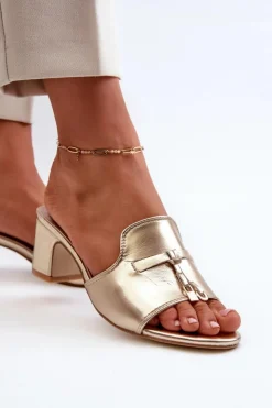 Damskie Boto Klapki Damskie Z Eko Skóry Na Obcasie Złote Jemenna