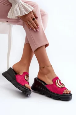 Buty damskie Vinceza Klapki Na Platformie|Klapki Damskie Klasyczne*Klapki Damskie Z Eko Zamszu Na Koturnie I Platformie Ze Złotą Ozdobą Vinceza 58295 Fuksja Różowy